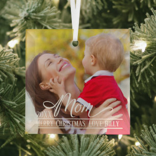 Mam Elegant kerstfoto Gepersonaliseerd Glas Ornament