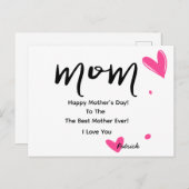 Mam, elegante Moederdag Kaart met roze harten (Voorkant / Achterkant)