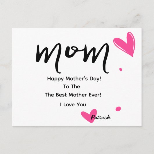 Mam, elegante Moederdag Kaart met roze harten (Voorkant)