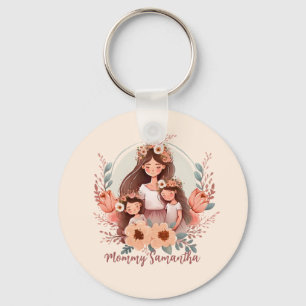 Mam en aughters met Floral Background Sleutelhanger