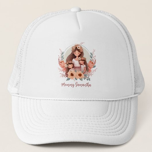 Mam en aughters met Floral Background Trucker Pet (Voorkant)