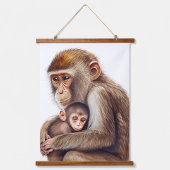 Mam en Baby aap Waterverf Hangend Wandkleed (Voorkant)