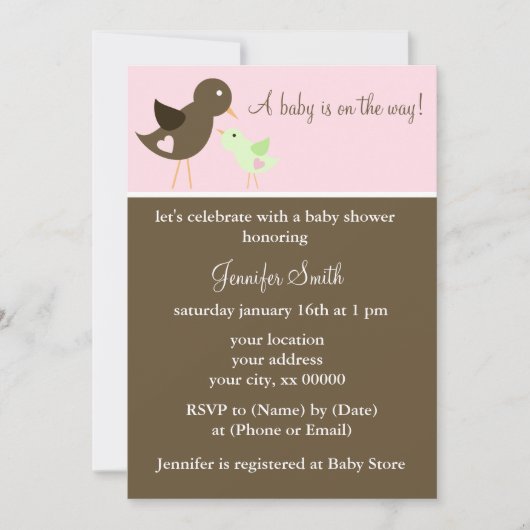 Mam en Baby Birds Meisje Baby shower Kaart (Voorkant)