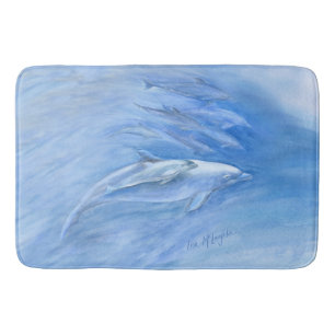 Mam en Baby Bottlenose Dolphin zwemmen samen Badmat