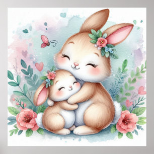 Mam en Baby Bunny Poster