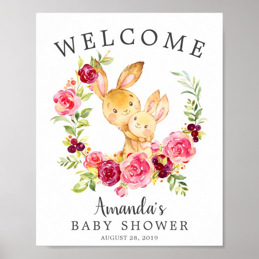 Mam en Baby Bunny WelkomstBaby shower Poster (Voorkant)