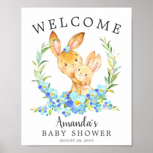 Mam en Baby Bunny WelkomstBaby shower Poster (Voorkant)
