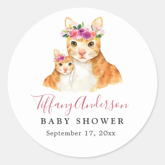Mam en Baby Cat Floral Baby shower Sticker (Voorkant)