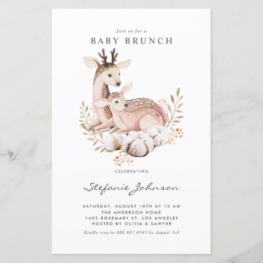 Mam en Baby Deer Herfst Baby Brunch Uitnodiging (Voorkant)