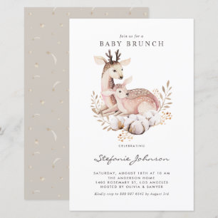 Mam en Baby Deer Herfst Baby Brunch Uitnodiging