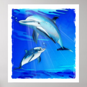 Mam en Baby Dolphin Poster