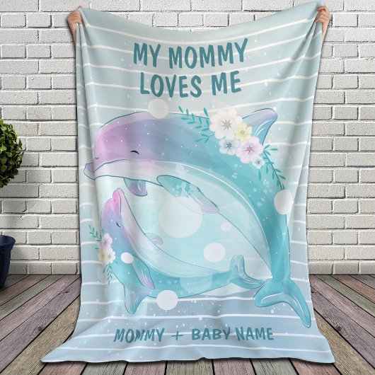 Mam en Baby Dolphins met Bloemen mama houdt van me Fleece Deken