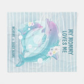 Mam en Baby Dolphins met Bloemen mama houdt van me Fleece Deken (Voorkant (Horizontaal))