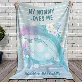 Mam en Baby Dolphins met Bloemen mama houdt van me Sherpa Deken