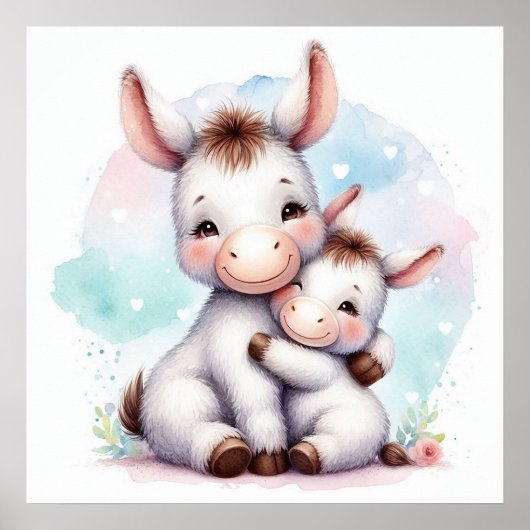 Mam en Baby Donkey Poster (Voorkant)