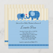 Mam en Baby Elephant Baby Boy Shower Invitation Kaart (Voorkant / Achterkant)