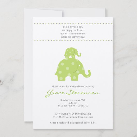 Mam en Baby Elephant Baby shower Invitation Kaart (Voorkant)