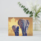 Mam en baby Elephant in de Herfst Briefkaart (Staand voorkant)