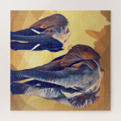 Mam en baby Elephant in de Herfst Legpuzzel (Horizontaal)