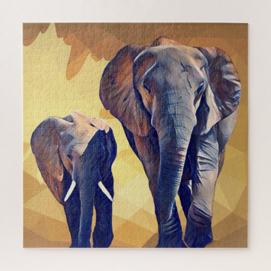 Mam en baby Elephant in de Herfst Legpuzzel (Verticaal)