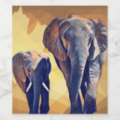 Mam en baby Elephant in de Herfst Wijn Etiket (Enkel label)