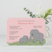 Mam en Baby Elephant Pink Baby shower Uitnodiging (Staand voorkant)