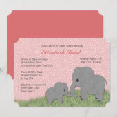 Mam en Baby Elephant Pink Baby shower Uitnodiging (Voorkant / Achterkant)