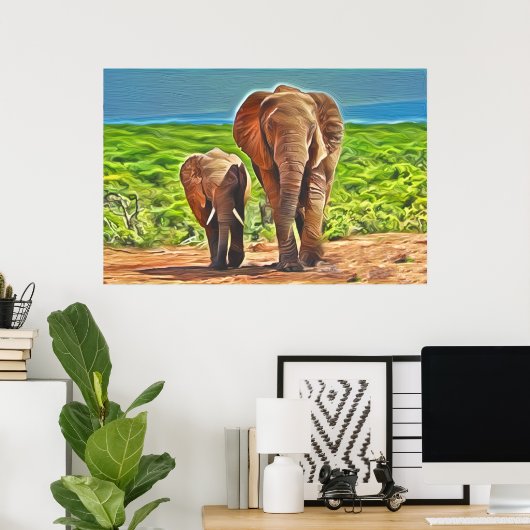 Mam en Baby Elephant Poster (Thuiskantoor)