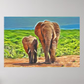 Mam en Baby Elephant Poster (Voorkant)