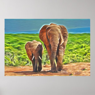 Mam en Baby Elephant Poster