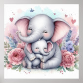 Mam en Baby Elephant Poster (Voorkant)