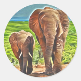 Mam en Baby Elephant Ronde Sticker