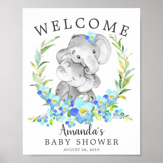 Mam en Baby Elephant Welkom Baby shower Poster (Voorkant)