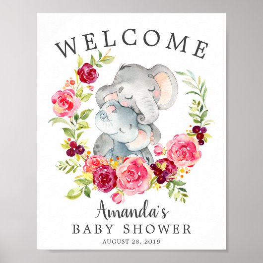 Mam en Baby Elephant Welkom Baby shower Poster (Voorkant)
