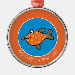 Mam en Baby Fish Kisses Metalen Ornament