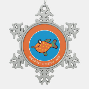 Mam en Baby Fish Kisses Tin Sneeuwvlok Ornament