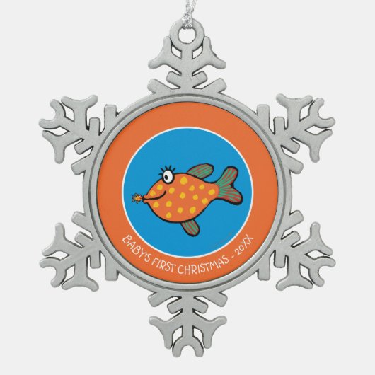 Mam en Baby Fish Kisses Tin Sneeuwvlok Ornament (Voorkant)