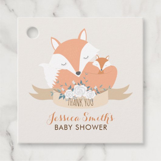 Mam en Baby Fox Baby shower Bedankjes Labels (Voorkant)