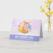 Mam en Baby Fox Paars Hartelijk dank Kaart (Gele Bloem)