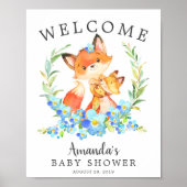 Mam en Baby Fox Welkom Baby shower Poster (Voorkant)