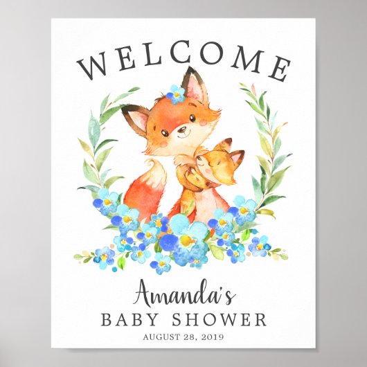 Mam en Baby Fox Welkom Baby shower Poster (Voorkant)