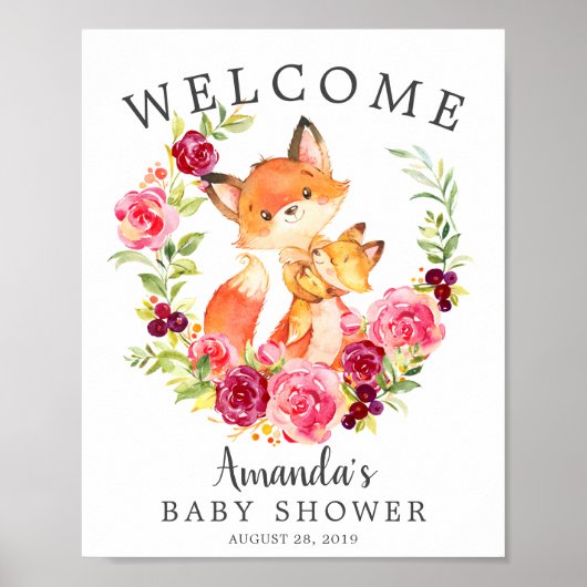 Mam en Baby Fox Welkom Baby shower Poster (Voorkant)
