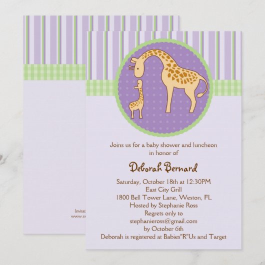 Mam en Baby Giraffe Baby shower Uitnodiging (Voorkant / Achterkant)