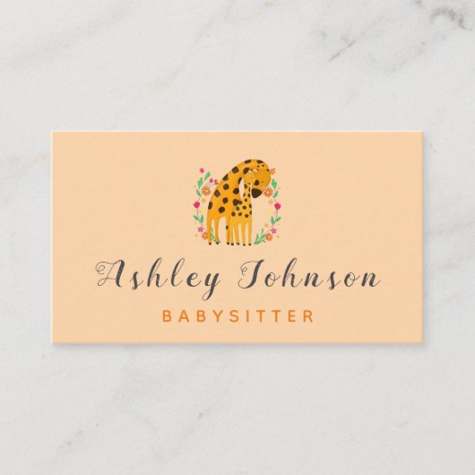 Mam en Baby Giraffe Babysitter Childcare Cute Swee Visitekaartje (Voorkant)