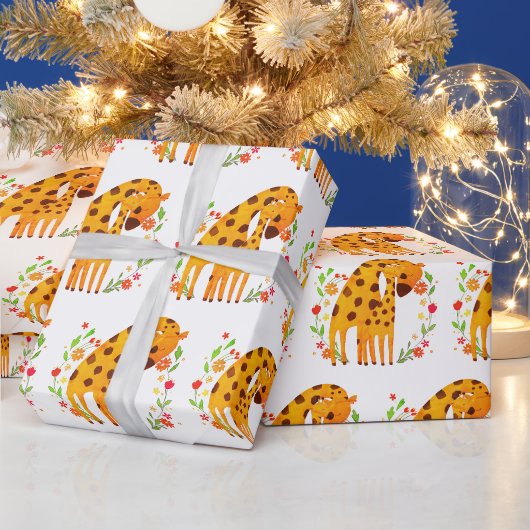 Mam en Baby Giraffe Cadeaupapier (Feestdagen)