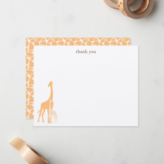 Mam en Baby Giraffe Flat Dank je kaarten Notitiekaartje (Voorkant / Achterkant in situ)