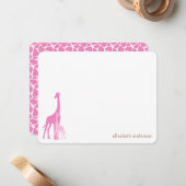 Mam en Baby Giraffe Flat Dank je kaarten Notitiekaartje (Voorkant / Achterkant in situ)