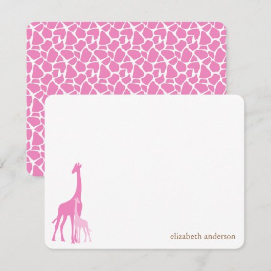 Mam en Baby Giraffe Flat Dank je kaarten Notitiekaartje (Voorkant / Achterkant)