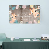 Mam en Baby Giraffe Hout Floral Baby shower Welkom Spandoek (Beurs)