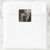 Mam en Baby Giraffe Knuffel Vierkante Sticker (Tas)